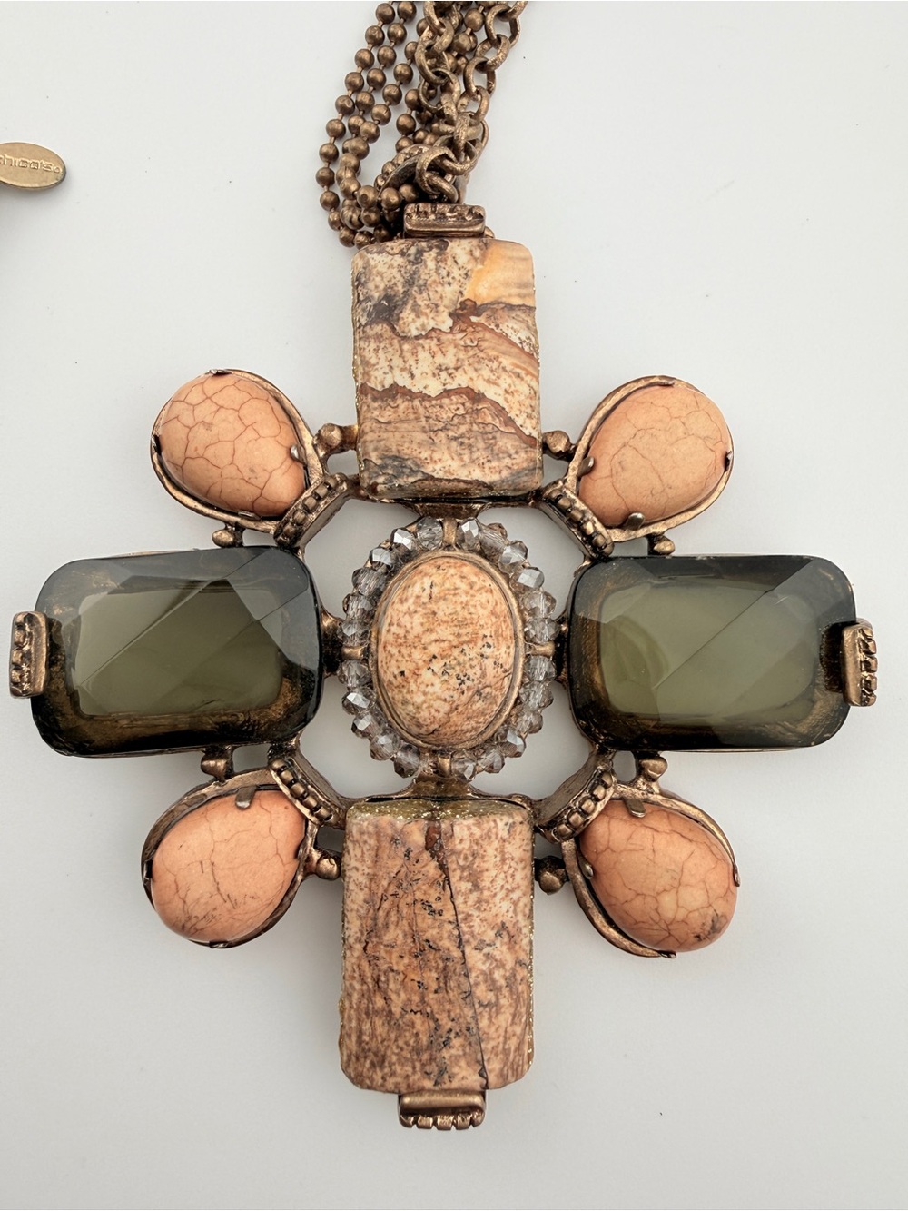 Chico's Copper Multi-Strand Statement Necklace Boho Cross Pendant - Picture 3 of 7